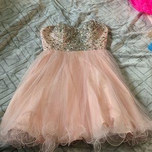 Blush strapless prom or evening dress